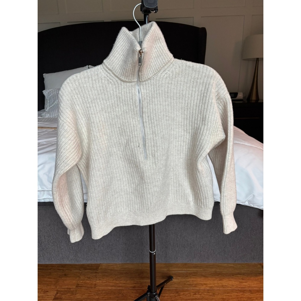 Everlane Wool Half Zip Sweater Oatmeal Beige Ribbed Knit Pullover Small
